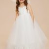 Flower Girl Dresses | Ball-Gown/Princess V-Neck Floor-Length Lace/Tulle Flower Girl Dress Ivory – Girls