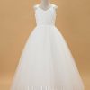 Flower Girl Dresses | Ball-Gown/Princess V-Neck Floor-Length Lace/Tulle Flower Girl Dress Ivory – Girls