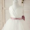 Flower Girl Dresses | Ball-Gown/Princess V-Neck Floor-Length Satin/Organza Flower Girl Dress Ivory – Girls