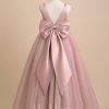 Flower Girl Dresses | Ball-Gown/Princess V-Neck Floor-Length Satin/Tulle Flower Girl Dress Dusty Rose – Girls