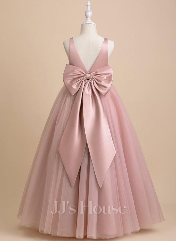 Flower Girl Dresses | Ball-Gown/Princess V-Neck Floor-Length Satin/Tulle Flower Girl Dress Dusty Rose – Girls