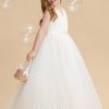 Flower Girl Dresses | Ball-Gown/Princess V-Neck Floor-Length Satin/Tulle Flower Girl Dress Dusty Rose – Girls