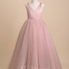 Flower Girl Dresses | Ball-Gown/Princess V-Neck Floor-Length Satin/Tulle Flower Girl Dress Dusty Rose – Girls