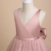 Flower Girl Dresses | Ball-Gown/Princess V-Neck Floor-Length Satin/Tulle Flower Girl Dress Dusty Rose – Girls