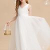 Flower Girl Dresses | Ball-Gown/Princess V-Neck Floor-Length Satin/Tulle Flower Girl Dress Dusty Rose – Girls