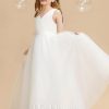 Flower Girl Dresses | Ball-Gown/Princess V-Neck Floor-Length Satin/Tulle Flower Girl Dress Dusty Rose – Girls