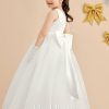 Flower Girl Dresses | Ball-Gown/Princess V-Neck Floor-Length Satin/Tulle Flower Girl Dress Pearl Pink – Girls