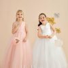 Flower Girl Dresses | Ball-Gown/Princess V-Neck Floor-Length Satin/Tulle Flower Girl Dress Pearl Pink – Girls