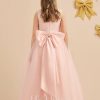 Flower Girl Dresses | Ball-Gown/Princess V-Neck Floor-Length Satin/Tulle Flower Girl Dress Pearl Pink – Girls