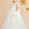 Flower Girl Dresses | Ball-Gown/Princess V-Neck Floor-Length Satin/Tulle Flower Girl Dress Pearl Pink – Girls