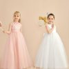 Flower Girl Dresses | Ball-Gown/Princess V-Neck Floor-Length Satin/Tulle Flower Girl Dress Pearl Pink – Girls