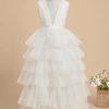 Flower Girl Dresses | Ball-Gown/Princess V-Neck Floor-Length Tulle Flower Girl Dress Ivory – Girls