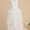 Flower Girl Dresses | Ball-Gown/Princess V-Neck Floor-Length Tulle Flower Girl Dress Ivory – Girls