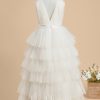 Flower Girl Dresses | Ball-Gown/Princess V-Neck Floor-Length Tulle Flower Girl Dress Ivory – Girls