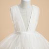 Flower Girl Dresses | Ball-Gown/Princess V-Neck Floor-Length Tulle Flower Girl Dress Ivory – Girls