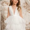 Flower Girl Dresses | Ball-Gown/Princess V-Neck Floor-Length Tulle Flower Girl Dress Ivory – Girls