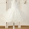 Flower Girl Dresses | Ball-Gown/Princess V-Neck Knee-Length Tulle Flower Girl Dress Ivory – Girls