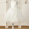 Flower Girl Dresses | Ball-Gown/Princess V-Neck Knee-Length Tulle Flower Girl Dress Ivory – Girls