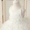 Flower Girl Dresses | Ball-Gown/Princess V-Neck Knee-Length Tulle Flower Girl Dress Ivory – Girls