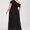 Formal & Evening | A-line Asymmetrical Floor-Length Chiffon Evening Dress With Pleated Black – Womens