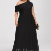 Formal & Evening | A-line Asymmetrical Floor-Length Chiffon Evening Dress With Pleated Black – Womens