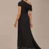 Formal & Evening | A-line Asymmetrical Floor-Length Chiffon Evening Dress With Pleated Black – Womens