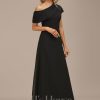 Formal & Evening | A-line Asymmetrical Floor-Length Chiffon Evening Dress With Pleated Black – Womens