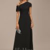 Formal & Evening | A-line Asymmetrical Floor-Length Chiffon Evening Dress With Pleated Black – Womens