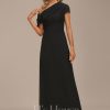 Formal & Evening | A-line Asymmetrical Floor-Length Chiffon Evening Dress With Pleated Black – Womens