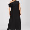 Formal & Evening | A-line Asymmetrical Floor-Length Chiffon Evening Dress With Pleated Black – Womens