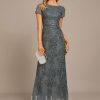 Formal & Evening | A-line Boat Neck Ankle-Length Lace Evening Dress With Sequins Steel Grey – Womens