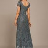 Formal & Evening | A-line Boat Neck Ankle-Length Lace Evening Dress With Sequins Steel Grey – Womens