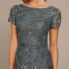 Formal & Evening | A-line Boat Neck Ankle-Length Lace Evening Dress With Sequins Steel Grey – Womens