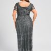 Formal & Evening | A-line Boat Neck Ankle-Length Lace Evening Dress With Sequins Steel Grey – Womens