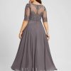 Formal & Evening | A-line Boat Neck Illusion Asymmetrical Chiffon Lace Evening Dress With Sequins Beading As Picture – Womens