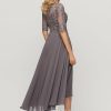 Formal & Evening | A-line Boat Neck Illusion Asymmetrical Chiffon Lace Evening Dress With Sequins Beading As Picture – Womens