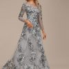 Formal & Evening | A-line Boat Neck Illusion Floor-Length Lace Evening Dress As Picture – Womens