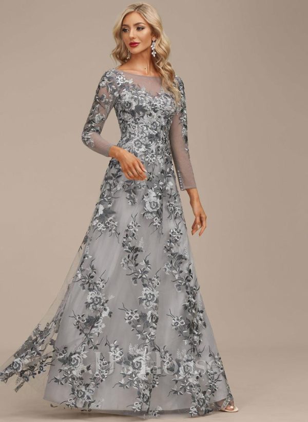 Formal & Evening | A-line Boat Neck Illusion Floor-Length Lace Evening Dress As Picture – Womens