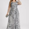 Formal & Evening | A-line Boat Neck Illusion Floor-Length Lace Evening Dress As Picture – Womens