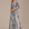 Formal & Evening | A-line Boat Neck Illusion Floor-Length Lace Evening Dress As Picture – Womens