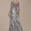 Formal & Evening | A-line Boat Neck Illusion Floor-Length Lace Evening Dress As Picture – Womens