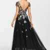 Formal & Evening | A-line Boat Neck Illusion Floor-Length Tulle Lace Evening Dress Black – Womens