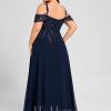 Formal & Evening | A-line Cold Shoulder Off the Shoulder Floor-Length Lace Chiffon Evening Dress With Sequins As Picture – Womens