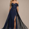 Formal & Evening | A-line Cold Shoulder Off the Shoulder Floor-Length Lace Chiffon Evening Dress With Sequins As Picture – Womens