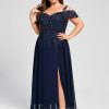 Formal & Evening | A-line Cold Shoulder Off the Shoulder Floor-Length Lace Chiffon Evening Dress With Sequins As Picture – Womens