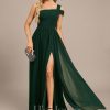 Formal & Evening | A-line Cold Shoulder One Shoulder Floor-Length Chiffon Evening Dress With Pleated As Picture – Womens