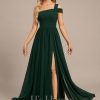 Formal & Evening | A-line Cold Shoulder One Shoulder Floor-Length Chiffon Evening Dress With Pleated As Picture – Womens