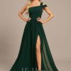 Formal & Evening | A-line Cold Shoulder One Shoulder Floor-Length Chiffon Evening Dress With Pleated As Picture – Womens