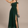 Formal & Evening | A-line Cold Shoulder One Shoulder Floor-Length Chiffon Evening Dress With Pleated As Picture – Womens