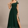 Formal & Evening | A-line Cold Shoulder One Shoulder Floor-Length Chiffon Evening Dress With Pleated As Picture – Womens